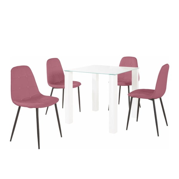 Garnitura jedilne mize in 4 roza stoli Støraa Dante, dolžina mize 80 cm