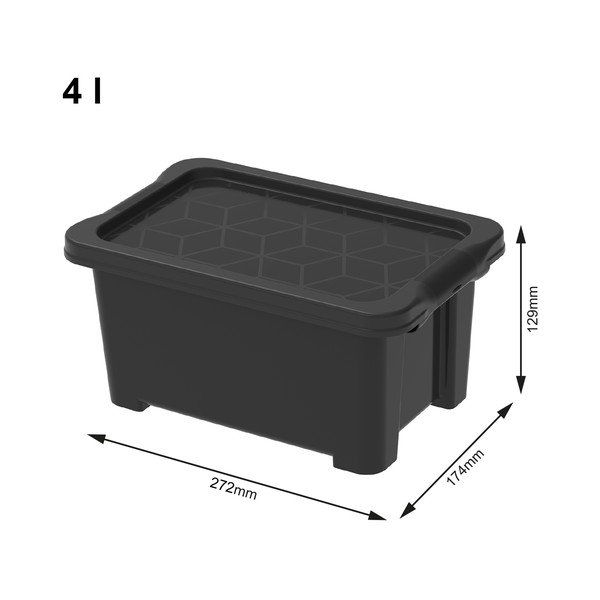 Črna plastična škatla za shranjevanje s pokrovom Evo Easy - Rotho-image-1