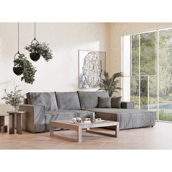 Siva raztegljiva/s prostorom za shranjevanje kotna sedežna garnitura iz šenilje (desni kot/z ležalnikom) Maze – Maison de Rêve-image-1