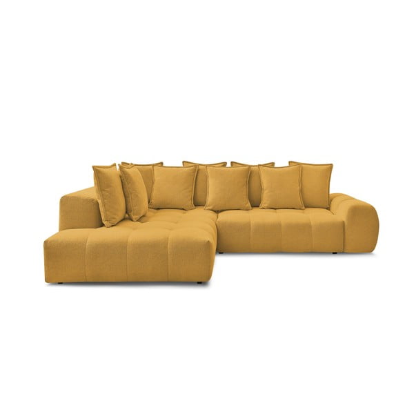 Gorčično rumena raztegljiva/s prostorom za shranjevanje kotna sedežna garnitura iz šenilje (levi kot/v obliki črke L) Everest – Bobochic Paris