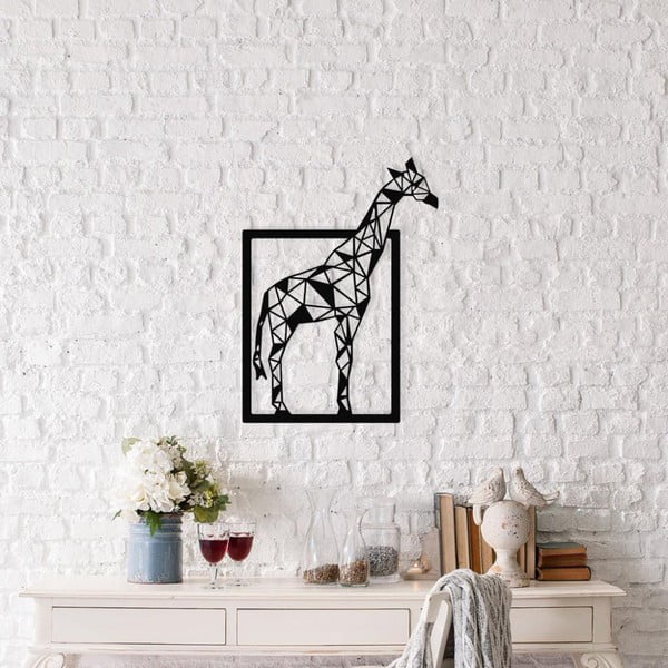 Črna kovinska stenska dekoracija Giraffe, 45 x 60 cm