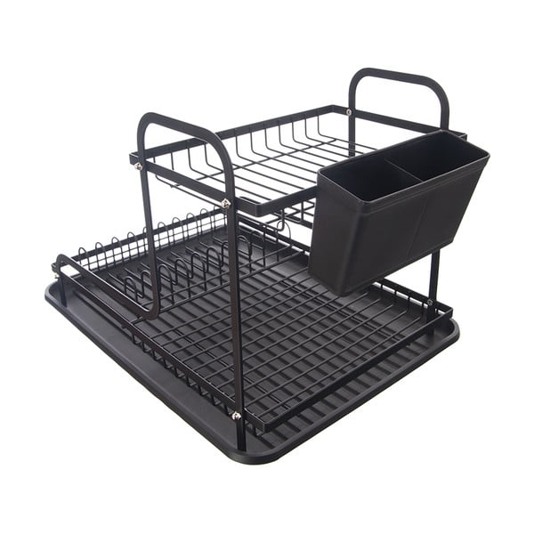 Črn kovinski dvonadstropni odcejalnik posode 42,5x32 cm Radka – Orion