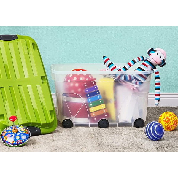 Plastična škatla za shranjevanje s pokrovom na kolesih 57 l Roller - Rotho-image-1