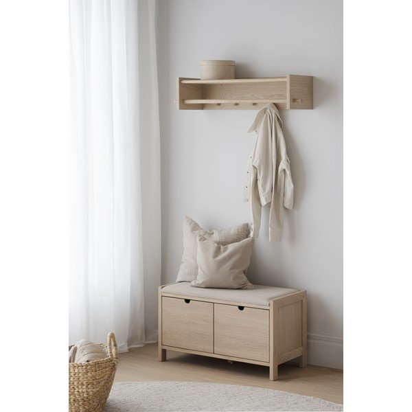 Stenski obešalnik iz masivnega hrasta v naravni barvi s polico Hillmond – Rowico-image-1