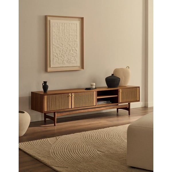 Rjava TV omarica v orehovem dekorju 200x50 cm Elan – Kave Home-image-1