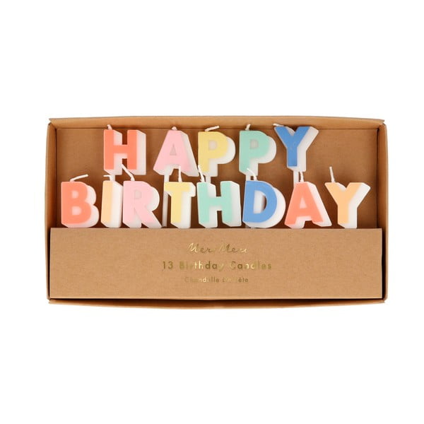 Svečke za torto v kompletu 13 ks Happy Birthday – Meri Meri