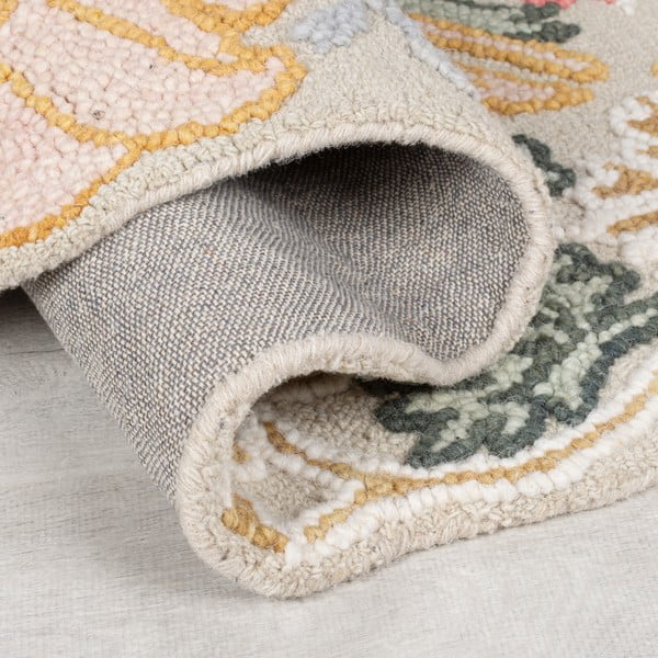 Svetlo rožnat ročno tkan volnen tekač 60x230 cm Daphne Shaped Floral – Flair Rugs-image-3