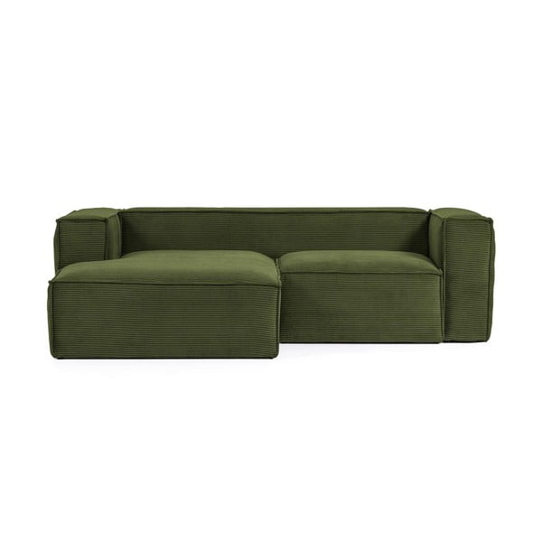 Zelena kotna sedežna garnitura iz rebrastega žameta (z levim kotom) Blok – Kave Home