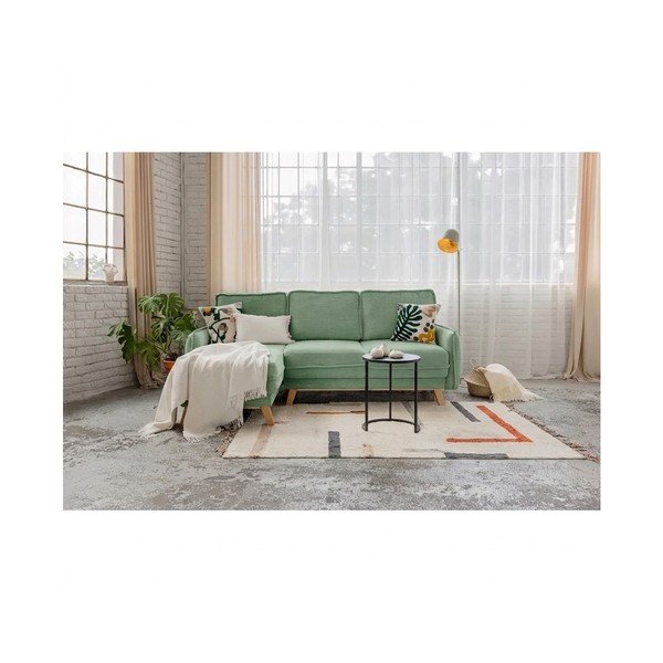 Svetlo zelena raztegljiva kotna sedežna garnitura iz rebrastega žameta (s kotom po izbiri) Tori – Bonami Selection-image-1