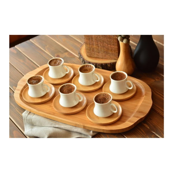 Komplet 6 porcelanastih skodelic s podstavki iz bambusa Bambum Largi-image-2