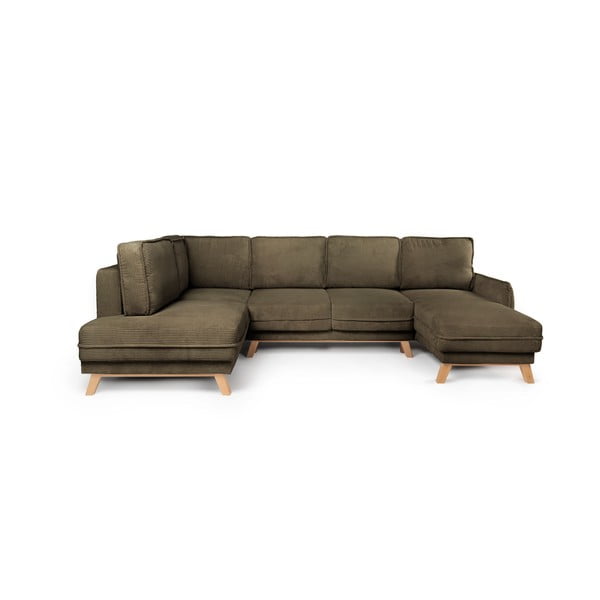 Zelena raztegljiva kotna sedežna garnitura iz rebrastega žameta (levi kot/v obliki črke "U") Tori – Bonami Selection