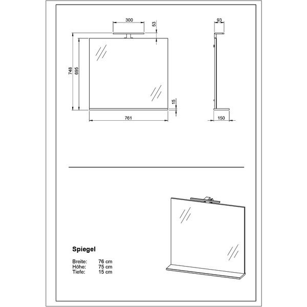Stensko ogledalo z lučjo/s polico 76x75 cm – Germania-image-3