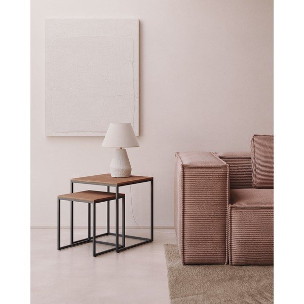 Stranske mizice v kompletu 2 ks z mizno ploščo v orehovem dekorju 45x45 cm Yoana – Kave Home-image-1