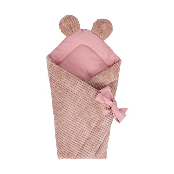 Rožnata odeja za povijanje dojenčka iz rebrastega žameta 35x65 cm – Meowbaby