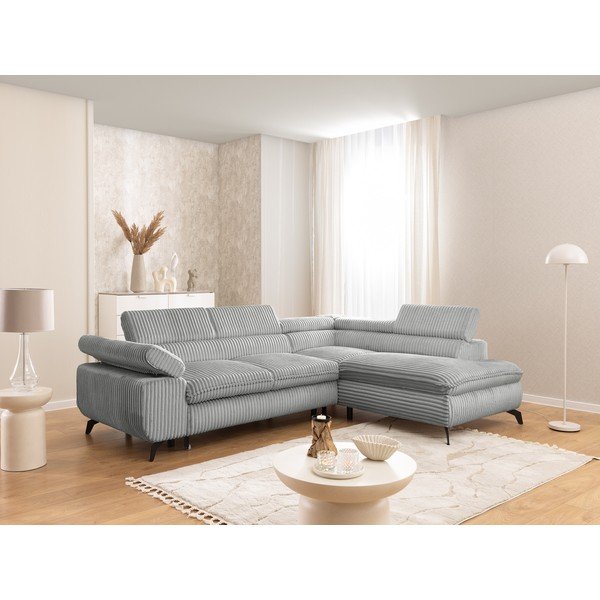 Svetlo siva kotna sedežna garnitura iz rebrastega žameta (desni kot/v obliki črke L) Marbeya  – Ropez-image-1