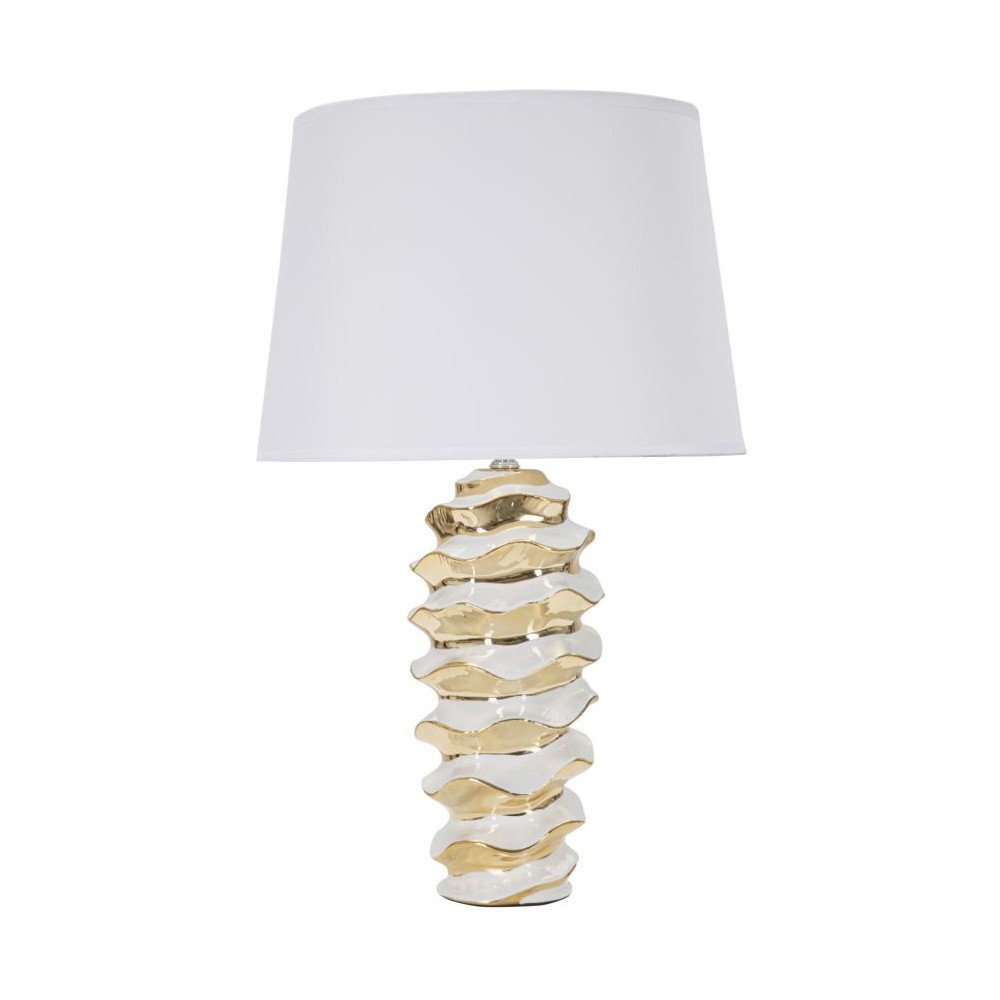 Keramična namizna svetilka s tekstilnim senčilom v zlati in beli barvi (višina 53 cm) Glam Space