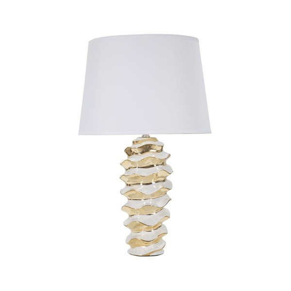 Keramična namizna svetilka s tekstilnim senčilom v zlati in beli barvi (višina 53 cm) Glam Space – Mauro Ferretti