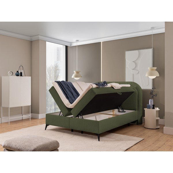 Zelena boxspring postelja s prostorom za shranjevanje 160x200 cm Ornes – Ropez-image-2