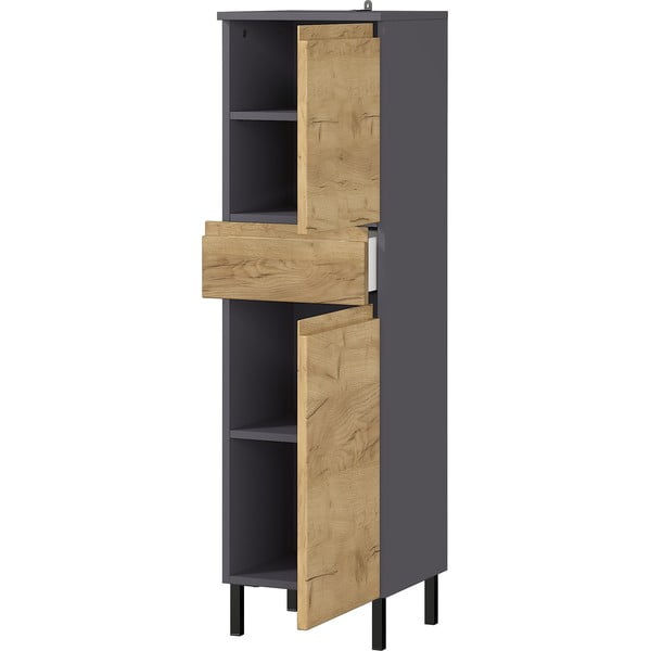 Temno siva visoka kopalniška omarica v hrastovem dekorju 34x120 cm Salinas - Germania-image-2