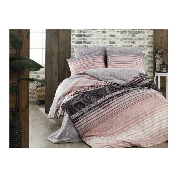 Ranforce bombažna posteljnina z rjuho za zakonsko posteljo Denisa Salmon, 200 x 220 cm