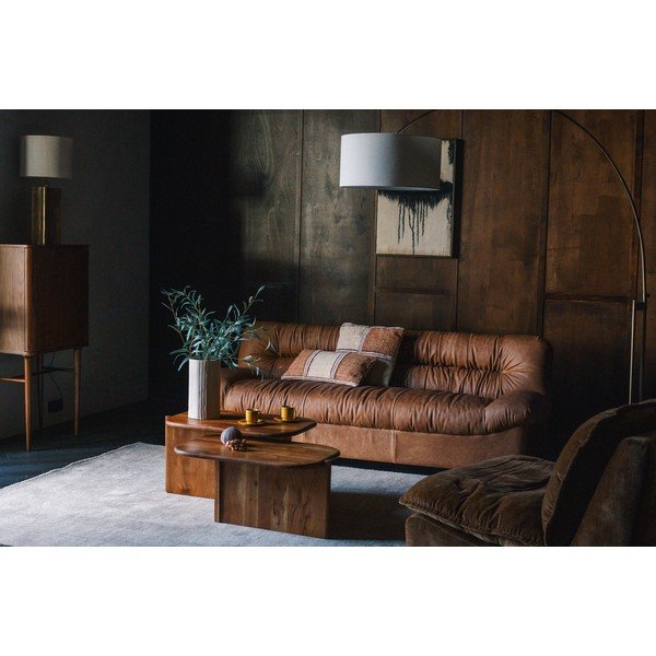 Usnjena sedežna garnitura v konjak rjavi barvi 214 cm Douglas – Dutchbone-image-1