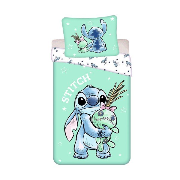 Mentolno zelena enojna bombažna otroška posteljnina 140x200 cm Lilo & Stitch "Buddies" – Jerry Fabrics