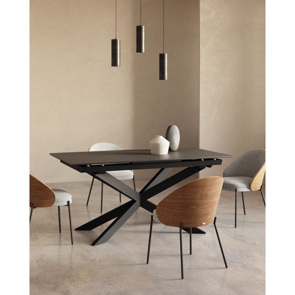 Črna raztegljiva jedilna miza s stekleno mizno ploščo 90x210 cm Atminda – Kave Home-image-1
