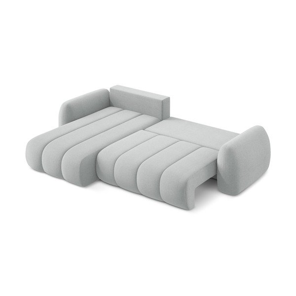 Svetlo siva raztegljiva kotna sedežna garnitura iz tkanine bouclé s prostorom za shranjevanje (levi kot/z ležalnikom) Pele – Makamii-image-4