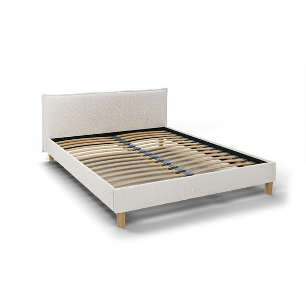 Kremno bela oblazinjena zakonska postelja z letvenim dnom 160x200 cm Tina – Ropez