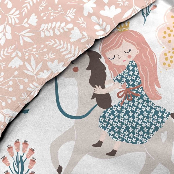 Belo-rožnata enojna bombažna otroška posteljnina 140x200 cm Lilibelle – douceur d'intérieur-image-1