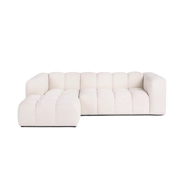 Kremno bela žametna kotna sedežna garnitura (levi kot z ležalnikom) Cube – Bonami Selection