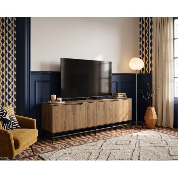 Črna/v naravni barvi TV omarica v hrastovem dekorju 150x61x35 cm Aiden – Marckeric-image-1