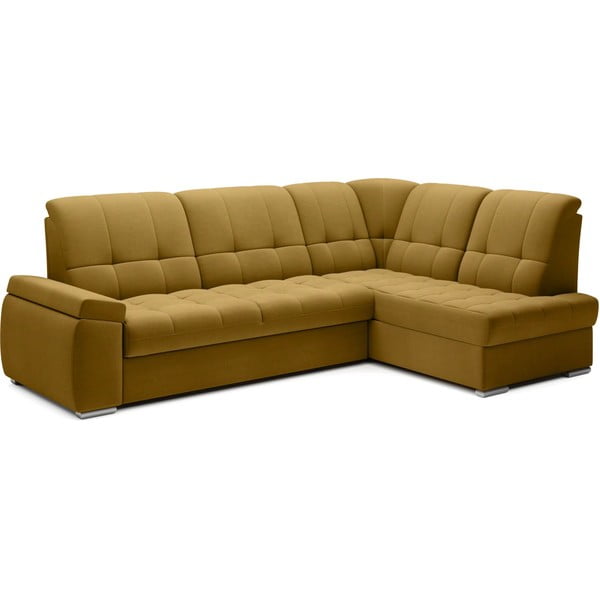 Rumena žametna raztegljiva/s prostorom za shranjevanje kotna sedežna garnitura (desni kot/v obliki črke L) Sado – ELTAP-image-2