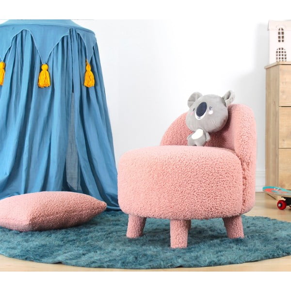 Svetlo rožnat otroški fotelj iz tkanine bouclé Moouv – Artie-image-1