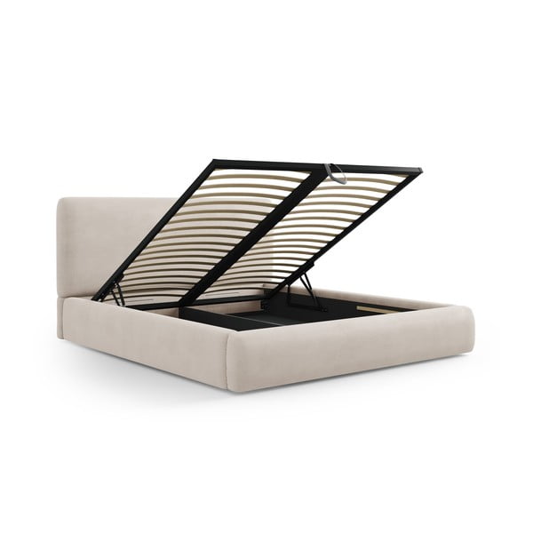 Bež oblazinjena zakonska postelja s prostorom za shranjevanje in letvenim dnom 140x200 cm Colonel – Cosmopolitan Design-image-2