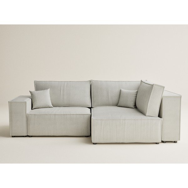 Kremno bela raztegljiva/s prostorom za shranjevanje kotna sedežna garnitura iz rebrastega žameta (desni kot/v obliki črke L) Tonga – Maison de Rêve-image-2