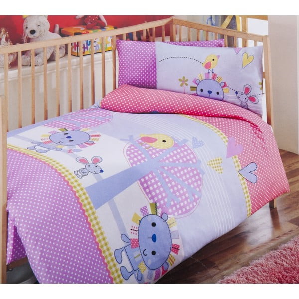 Komplet otroške posteljnine in rjuh Pink Lilac, 120x150 cm