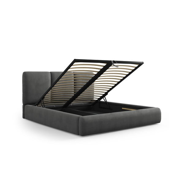 Siva oblazinjena zakonska postelja s prostorom za shranjevanje z letvenim dnom 160x200 cm Brody – Mazzini Beds-image-2