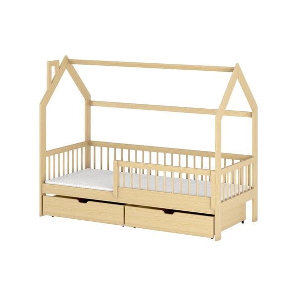Majhna otroška postelja iz borovega lesa s prostorom za shranjevanje 80x160 cm Oskar - Lano Meble