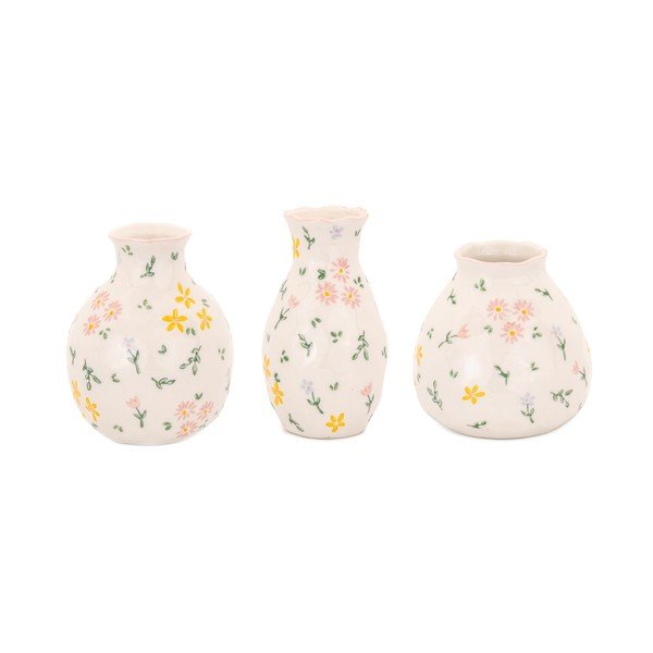 Kremno bele vaze v kompletu 3 ks iz kamenine (višina 10 cm) Ditsy Floral – Sass & Belle