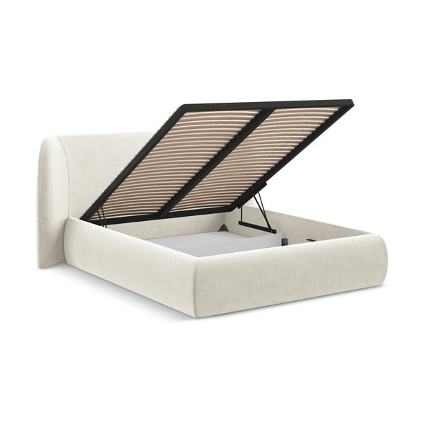 Kremno bela oblazinjena zakonska postelja s prostorom za shranjevanje z letvenim dnom 180x200 cm Hauke – Makamii-image-2