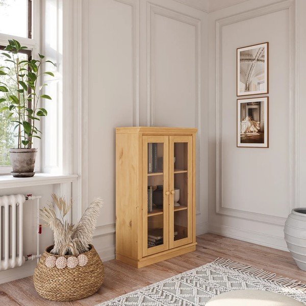 Vitrina iz masivnega bora v svetli naravni barvi 74x118x35 cm Anita – Støraa-image-1