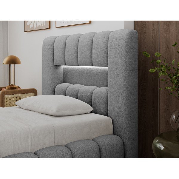 Siva oblazinjena postelja s prostorom za shranjevanje z letvenim dnom 90x200 cm Lamica – ELTAP-image-2