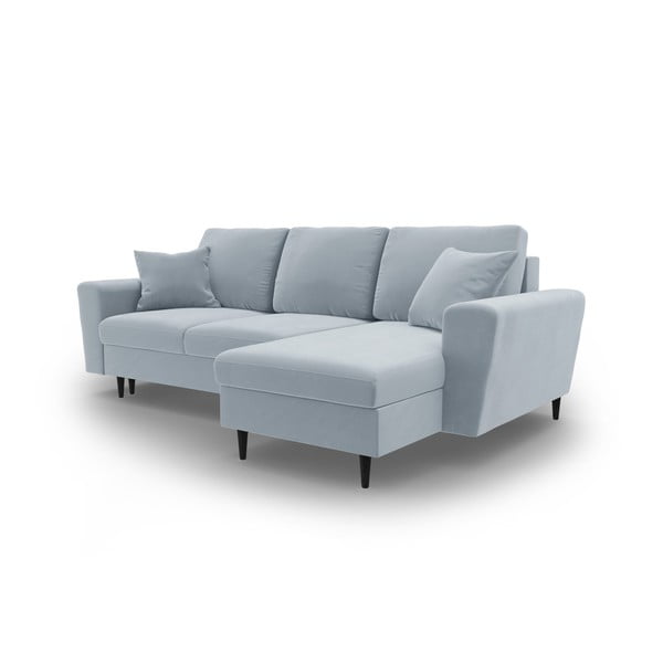 Svetlo modra žametna raztegljiva kotna sedežna garnitura s prostorom za shranjevanje Kyoto – Cosmopolitan Design-image-4