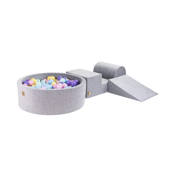 Sivo žametno otroško igrišče iz pene 4 ks višina 30 cm 225x90 cm Montessori – Meowbaby