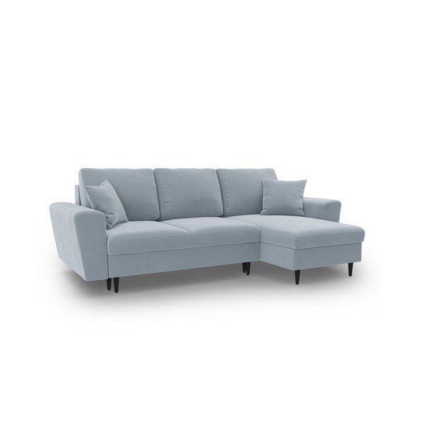 Svetlo modra žametna raztegljiva kotna sedežna garnitura s prostorom za shranjevanje Kyoto – Cosmopolitan Design-image-1