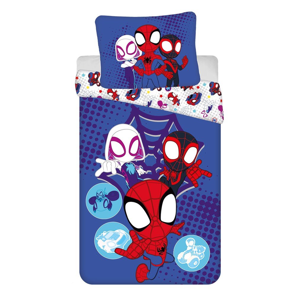 Modra enojna bombažna otroška posteljnina 140x200 cm Spidey