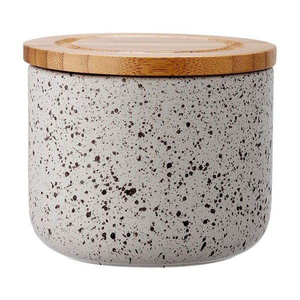 Ladelle Speckle siv keramični kozarec z bambusovim pokrovom, višina 9 cm