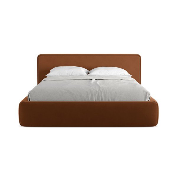 Oblazinjena zakonska postelja s prostorom za shranjevanje z letvenim dnom 160x200 cm v barvi terakote Kiana – Makamii-image-4