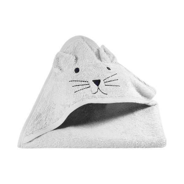 Siva bombažna otroška brisača s kapuco Kindsgut Cat-image-1